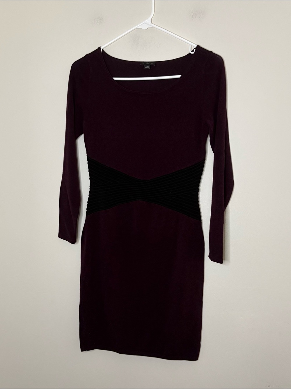 Ann Taylor Plum Scoop Neck Bodycon Dress with Black Waist Panel